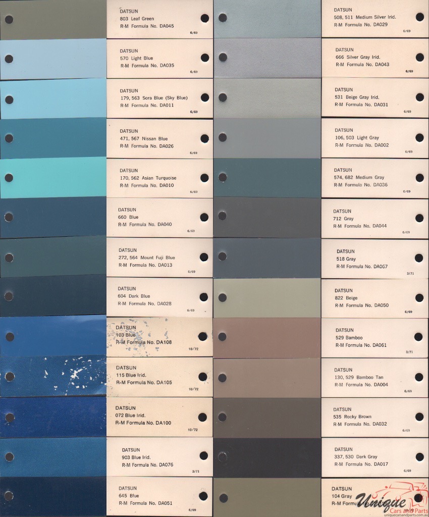 1969 - 1972 Datsun Paint Charts RM 2